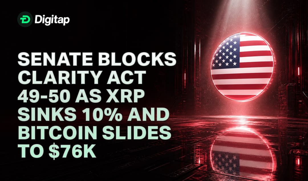 Senate Blocks CLARITY Act 49-50 as XRP Sinks 10% and Bitcoin Slides to $76K